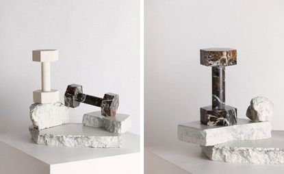 Black and white marble dumbells designed by Addition Studio