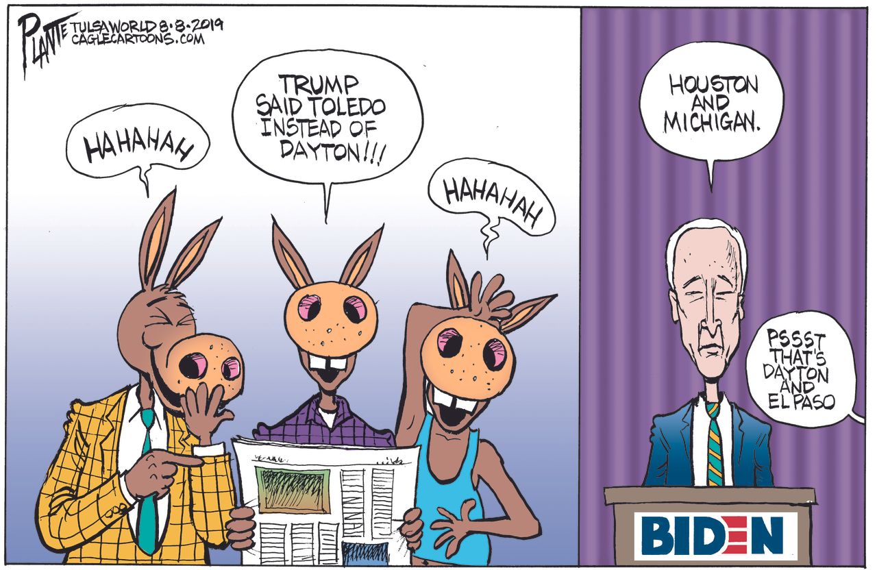 Political Cartoon U.S. Democrats Trump and Biden Gaffes Houston El Paso