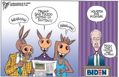 Political Cartoon U.S. Democrats Trump and Biden Gaffes Houston El Paso