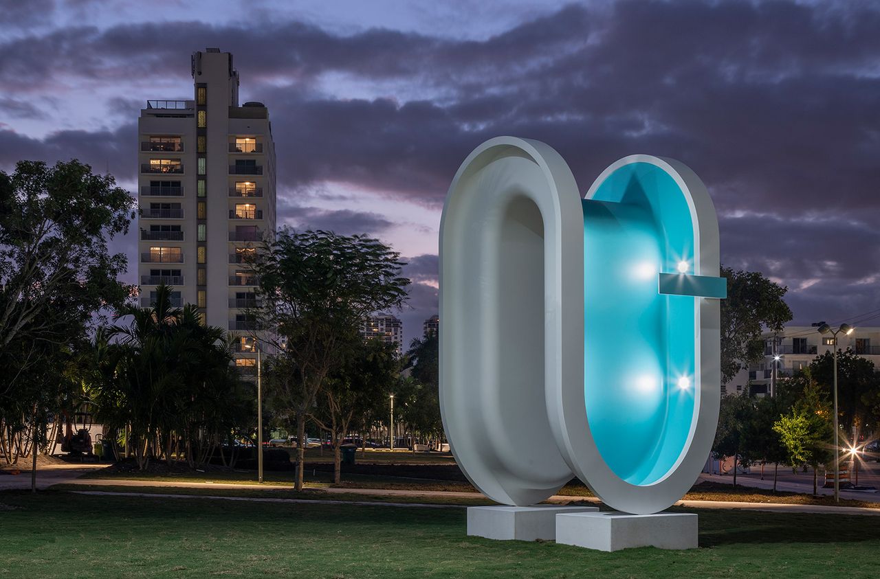 Bent Pool, 2019, by Elmgreen &amp; Dragset, installation view at Pride Park, Miami Beach Convention Center