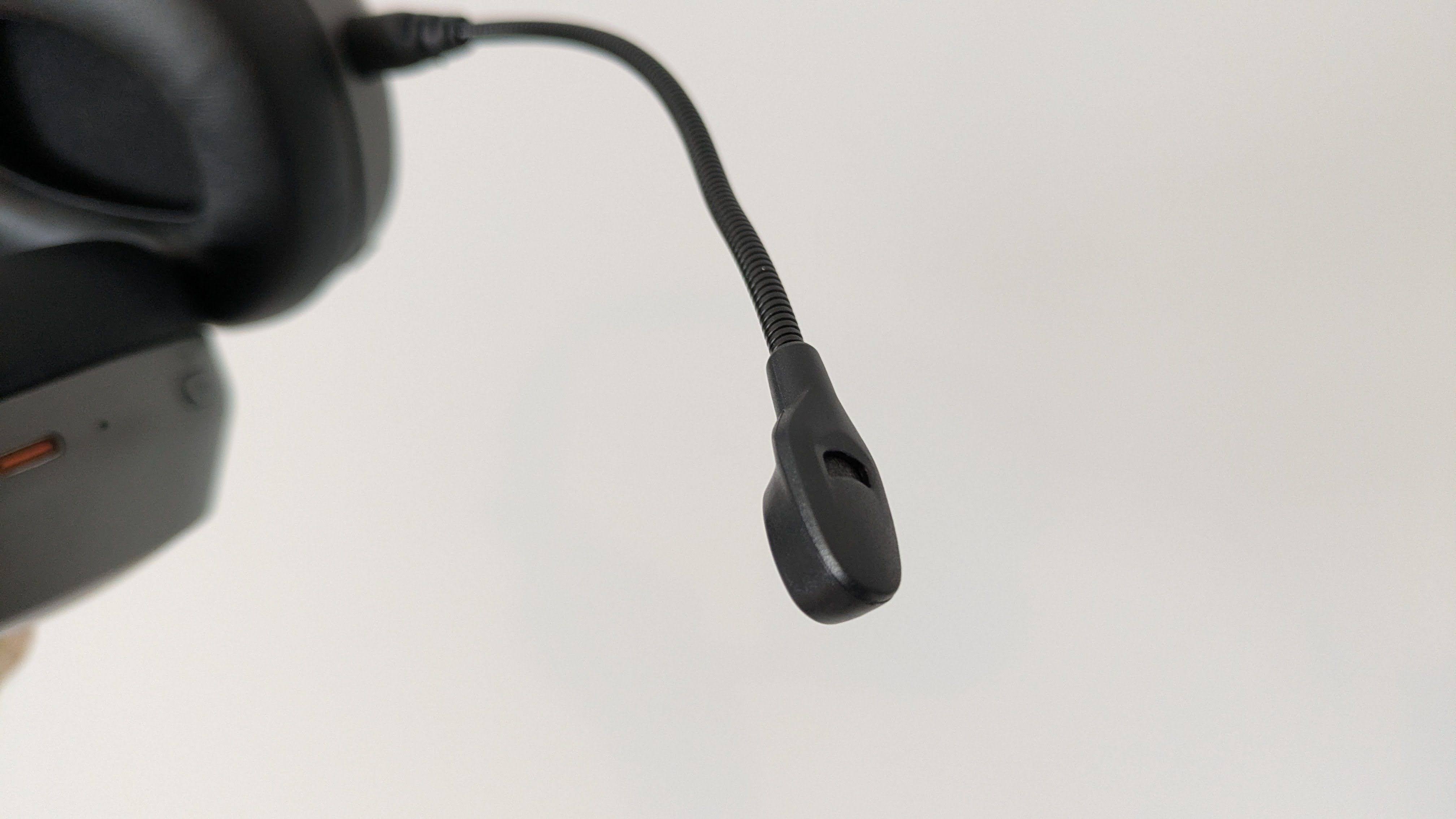 Close-up of microphone on OXS Storm A2, against a white background