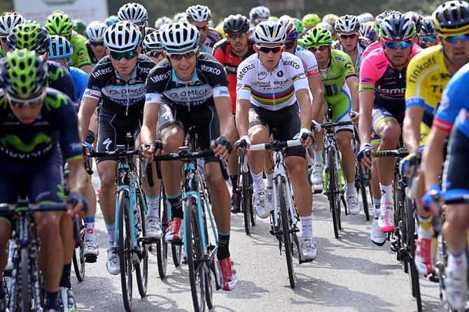 World champion Michal Kwiatkowski (Omega Pharma-QuickStep) supported by his teammates