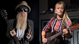 LEFT: Billy Gibbons photographed in Los Angeles, California, on April 18, 2019. RIGHT: Sarah Rogo performs at RADDNightLive! at Mr. Musichead Gallery on September 20, 2018 in Los Angeles