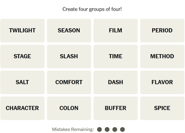 The New York Times Connections puzzle on November 15, 2025