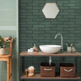 emerald green metro tile effect wallpaper