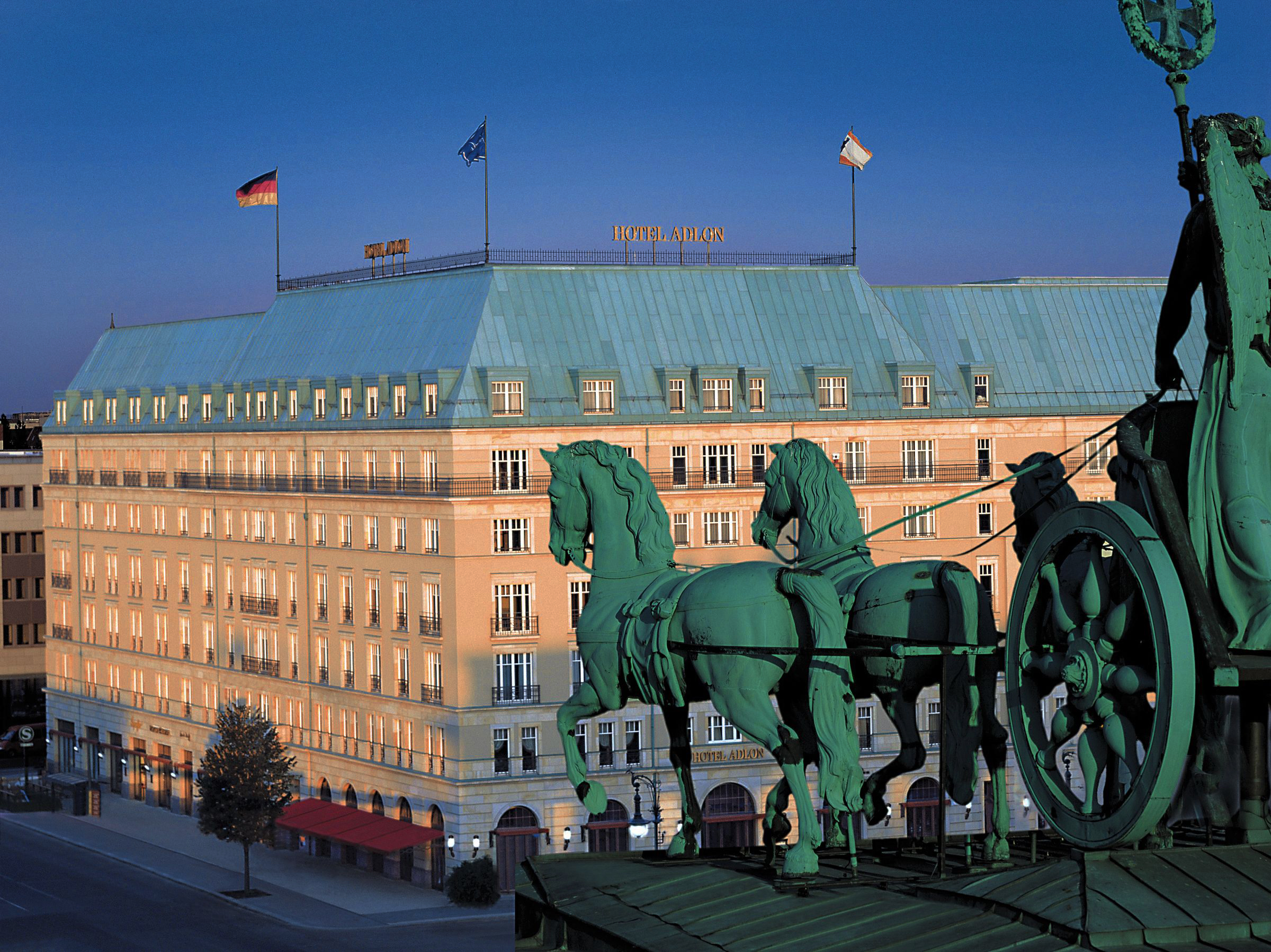 The exterior of Hotel Adlon Kempinski Berlin as seen from the Brandenburg Gate