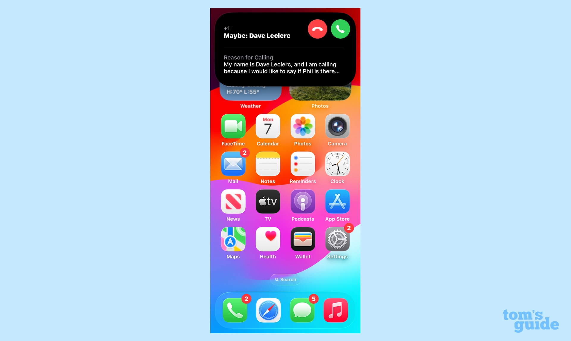 Call screen notification on an iPhone 15 Pro screen