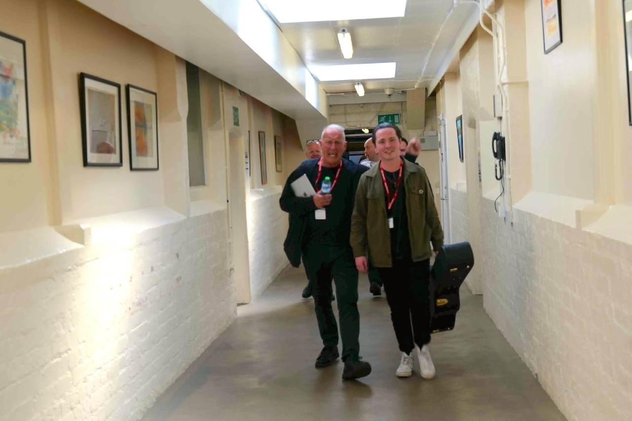 Richard Jobson and Connor Whyte in the halls at Barlinnie