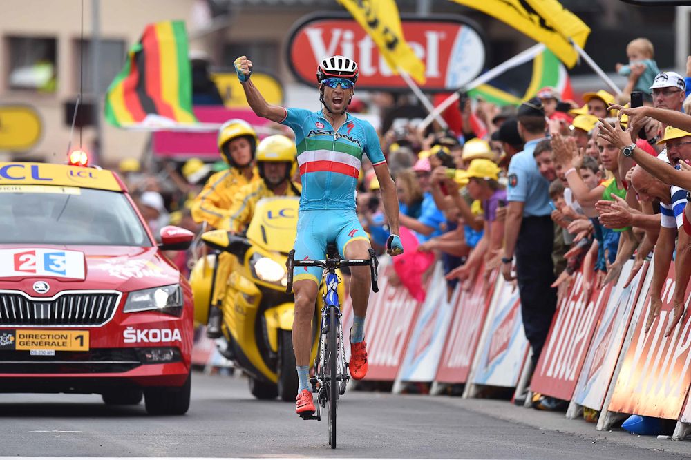 Vincenzo Nibali (Astana) wins stage 19 of the 2015 Tour de France.