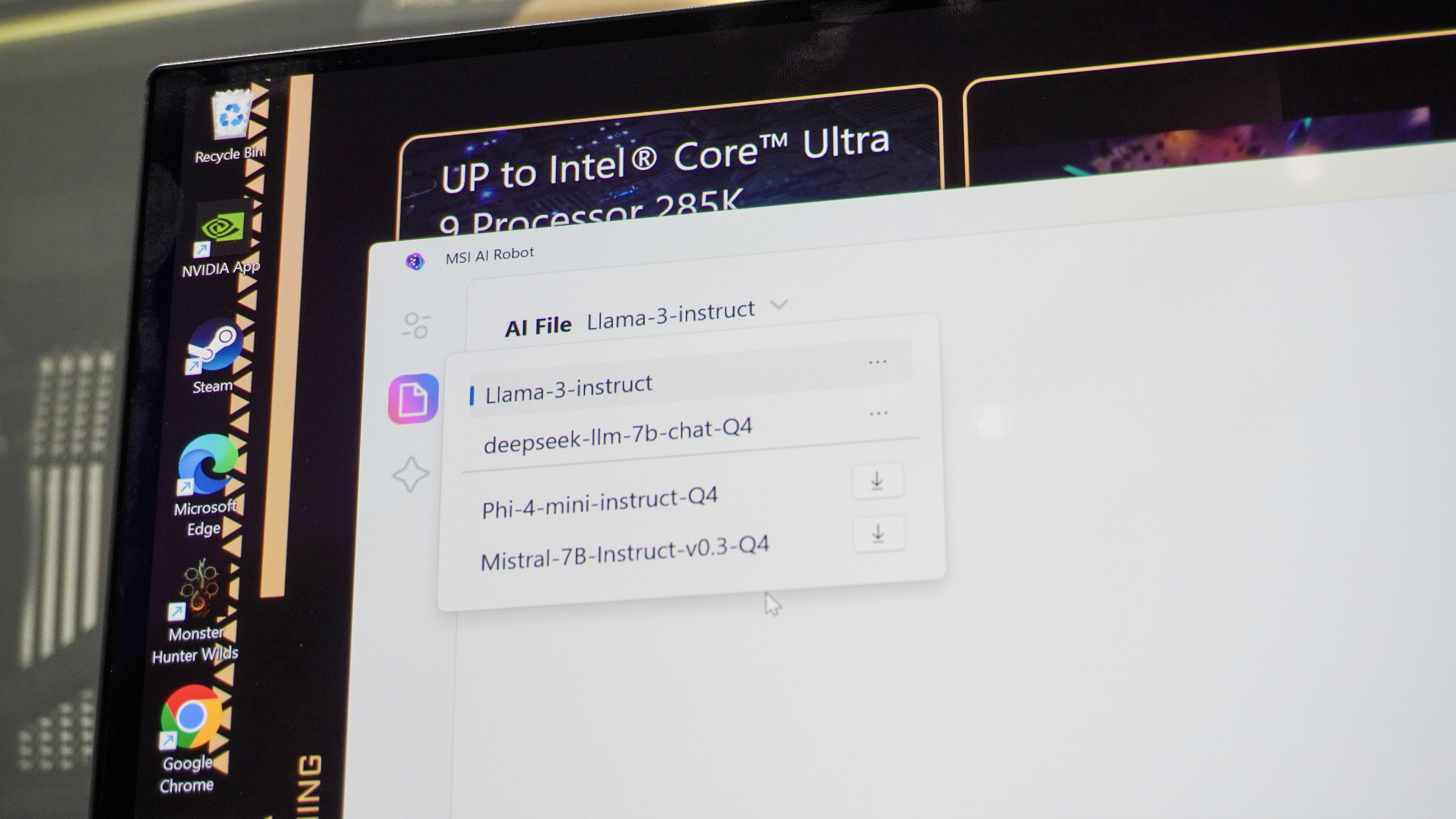 Choosing between different AI models in MSI's AI Robot app