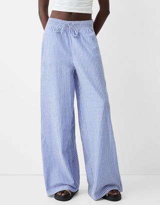 Bershka, Wide striped crinkle effect pants