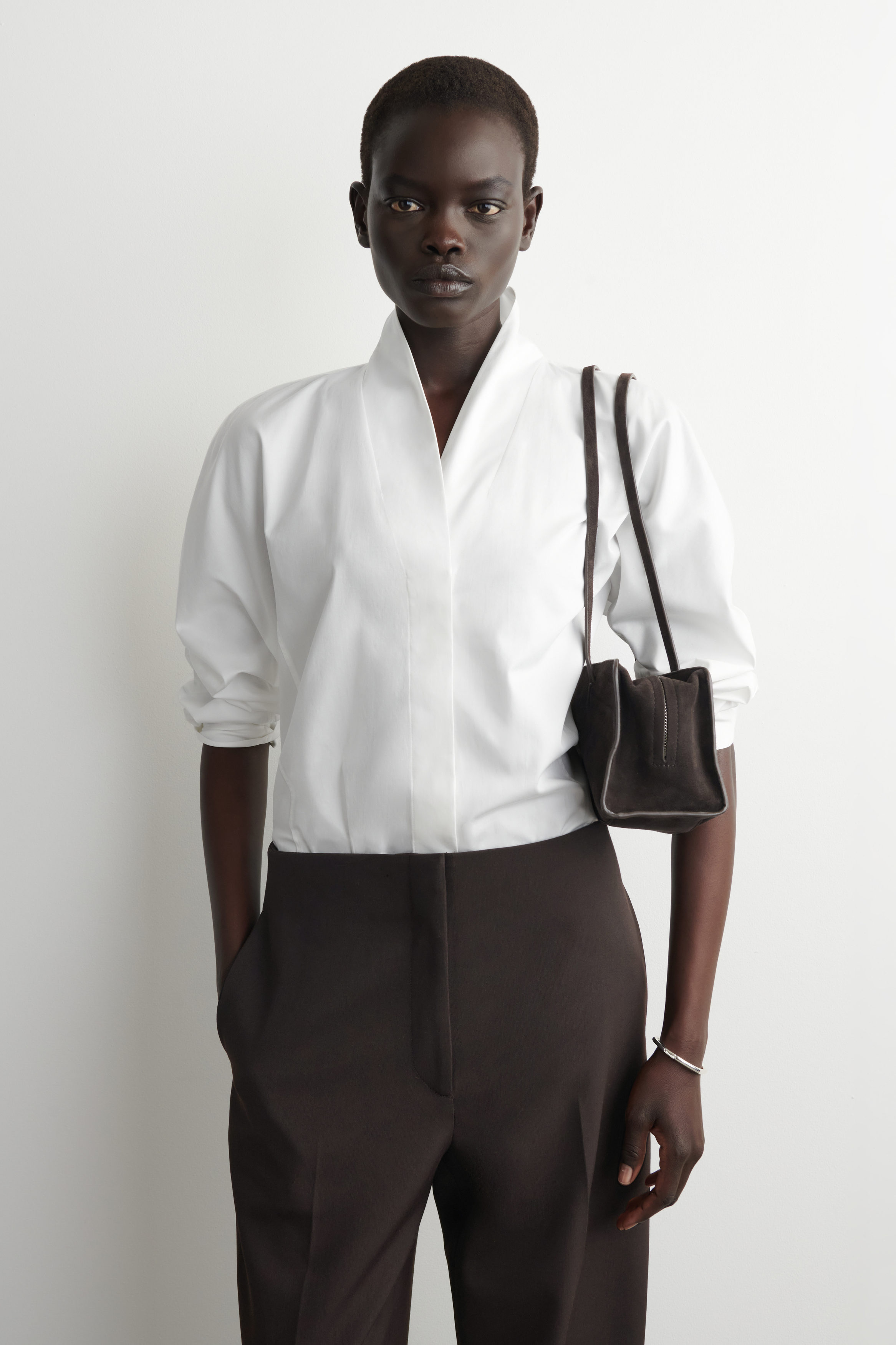 Shawl-Collar Cotton Blouse