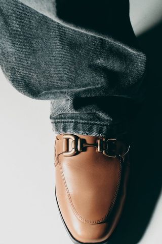 Zara Chain Trim Leather Loafers