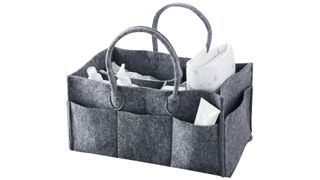 Dark grey baby changing caddy as part of our best baby shower gifts roundup