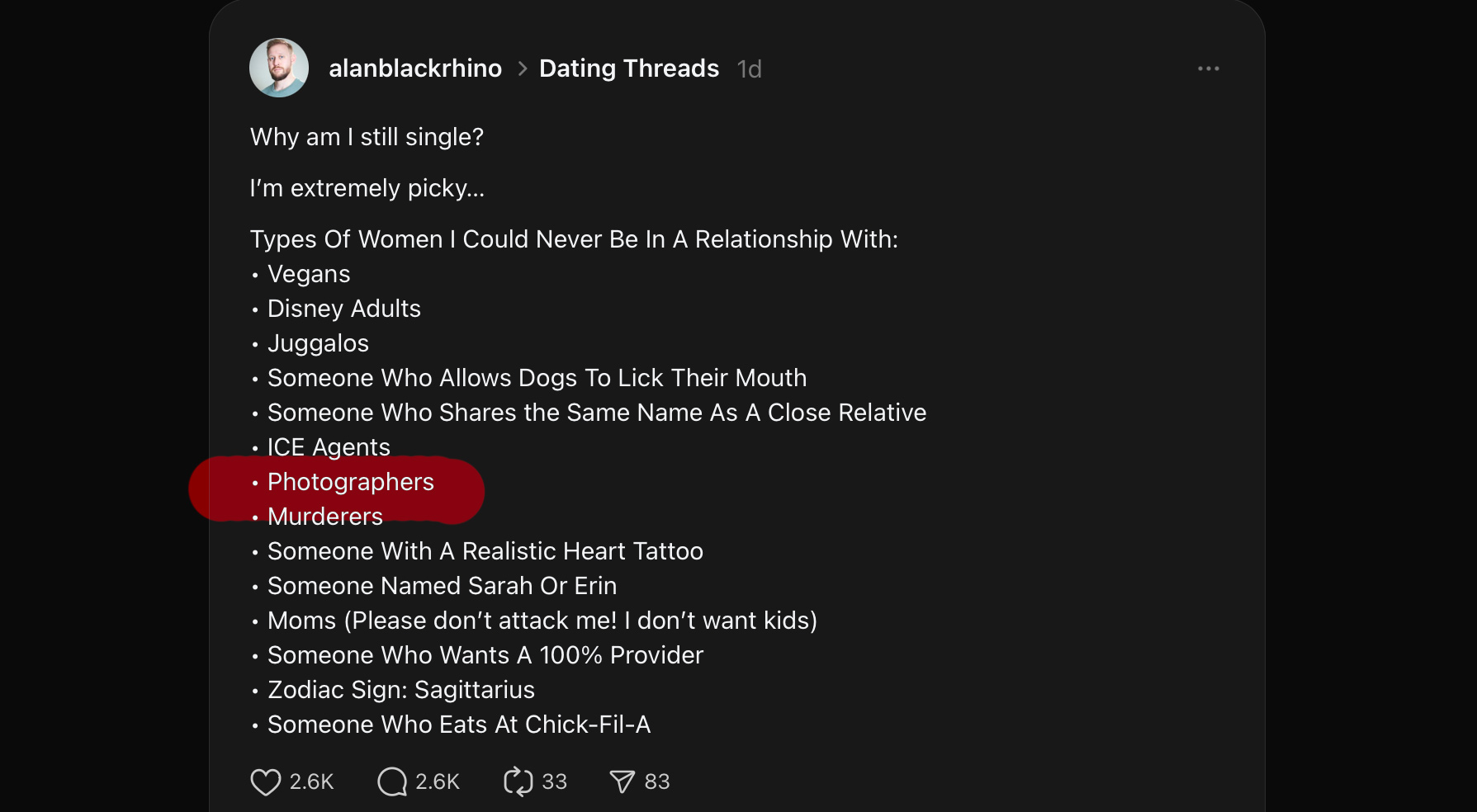Grab of threads with highlight on Photographers