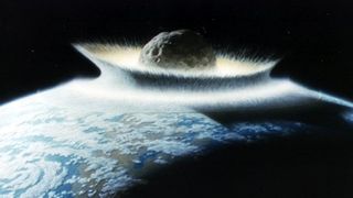 asteroid crashing into earth and causing a tidal wave
