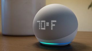 The new Echo Dot with Clock showing the temperature