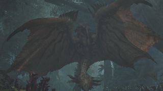 Monster Hunter Wilds monster list - Rathalos flying with its wings outstretched.