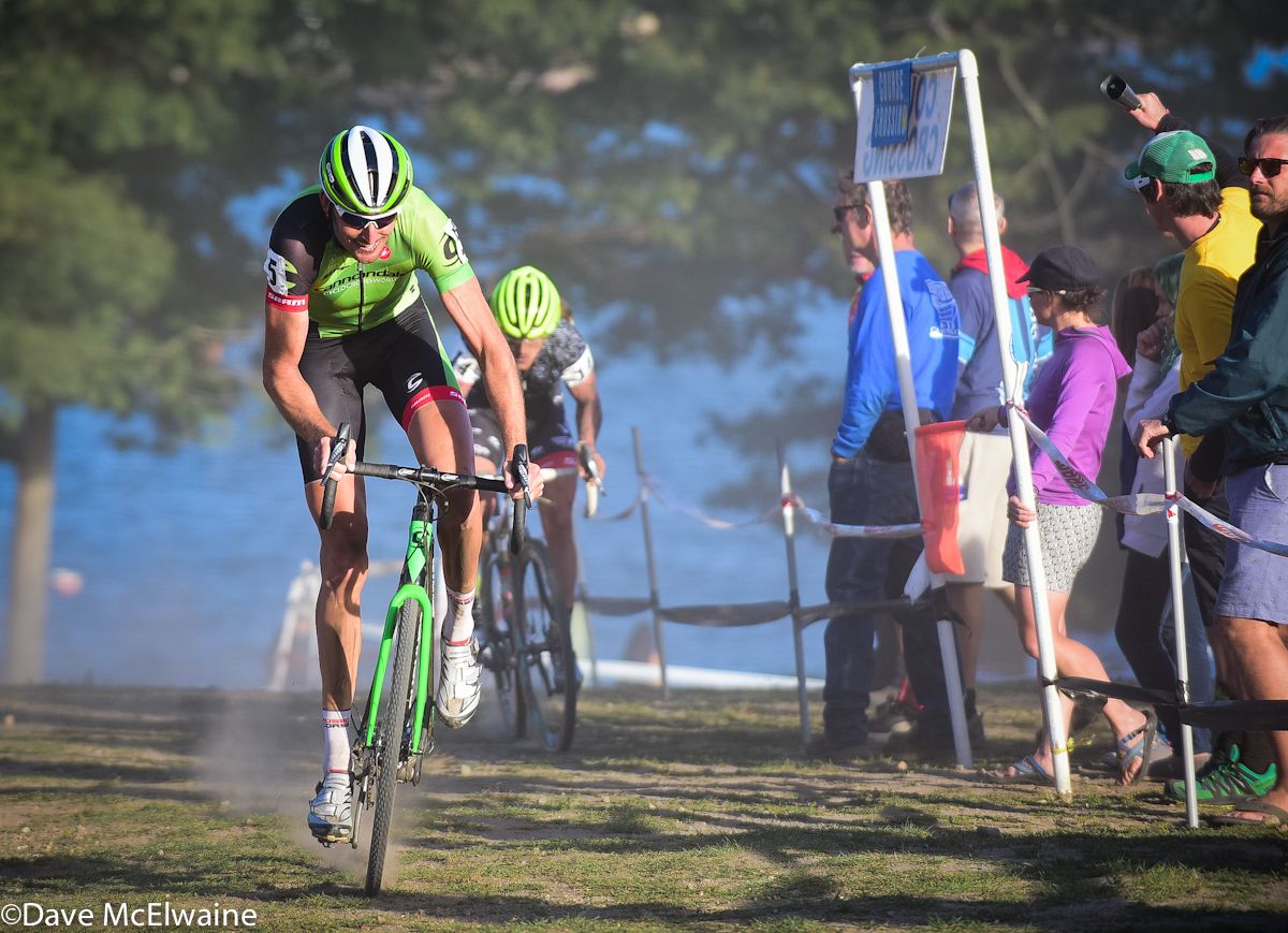 Ryan Trebon (Cannondale) racing in fifth position after recovering from a flat tire