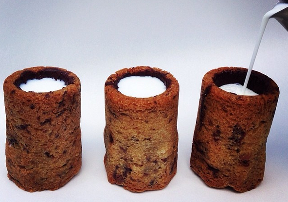 Drinking milk out of a chocolate chip cookie shot seems impractical