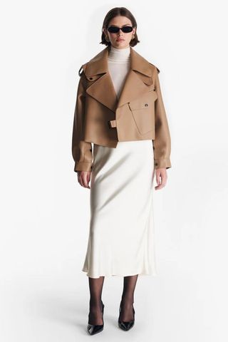 De Savary Classic Nude Oversized Leather Jacket