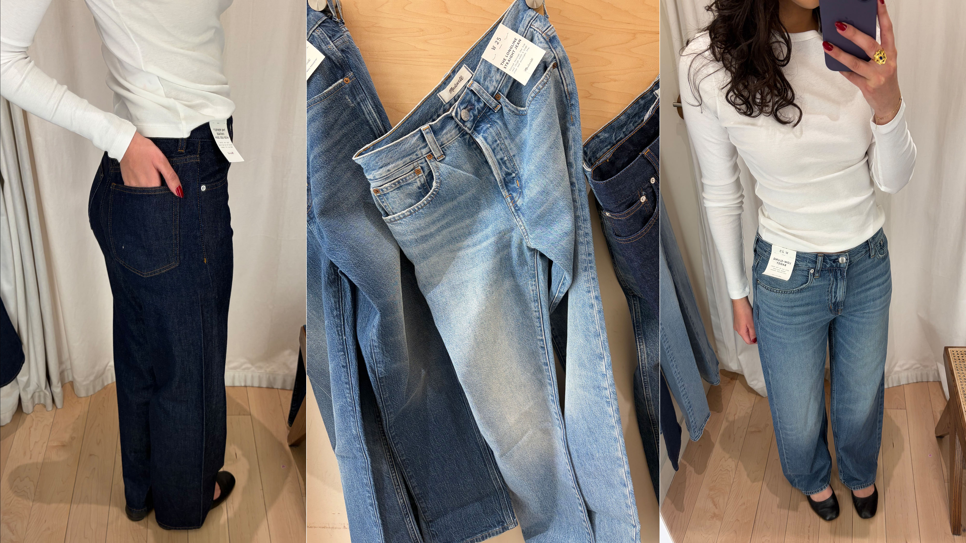 WWW assistant shopping editor Josephine Hadjiloucas tries on Madewell jeans. 