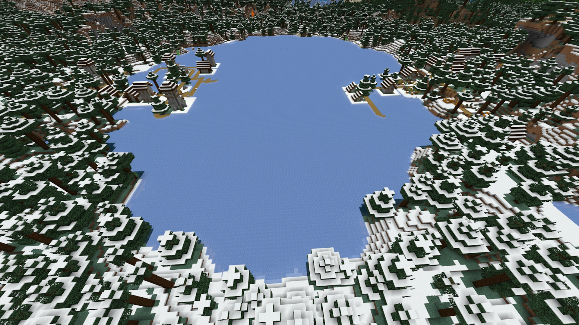 Minecraft seeds - a frozen lake with opposing villages