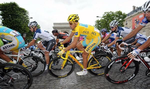 Alberto Contador was easy to spot in his yellow kit.