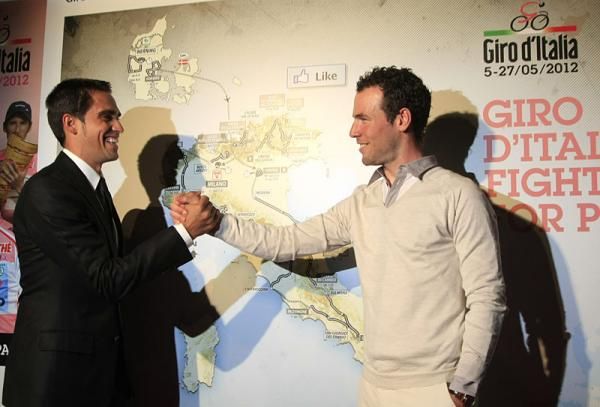 Alberto Contador and Mark Cavendish at the Giro d'Italia presentation