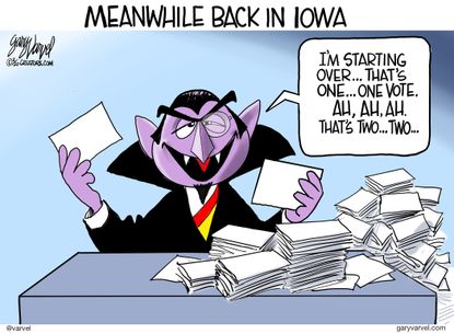 Political Cartoon U.S. The Count Sesame Street Iowa Caucus democratic primaries 2020 election recount