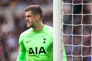 Fraser Forster of Tottenham Hotspur during the Premier League match between Newcastle United and Tottenham Hotspur at St. James Park on April 22, 2023 in Newcastle upon Tyne, United Kingdom.