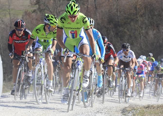 Peter Sagan leads the pack at Strade Bianchi