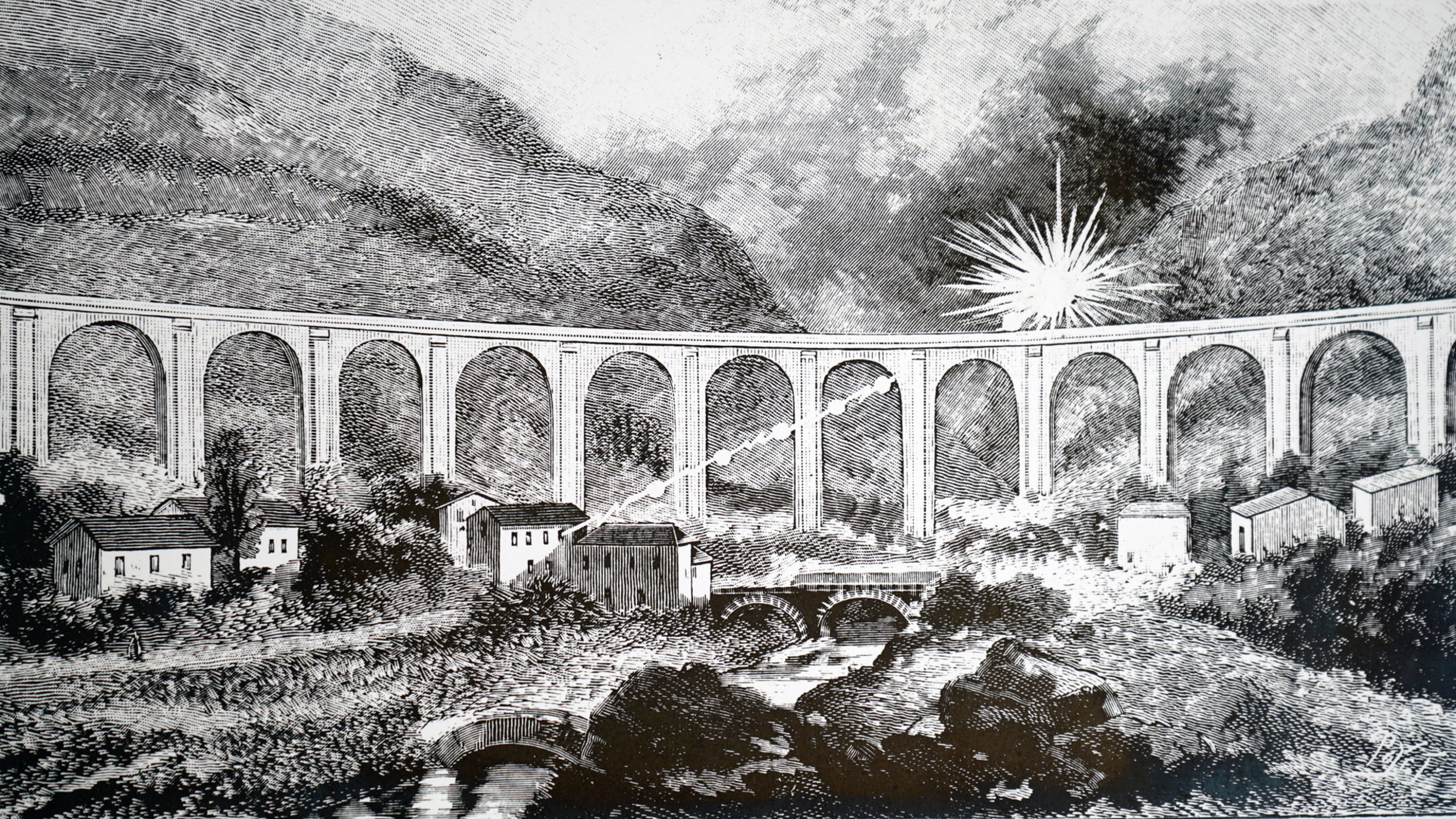 A sketch illustration showing the path of a ball lightening sighting from January 1902