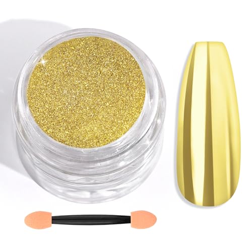 Saviland Gold Chrome Nail Powder - 1g Metallic Mirror Effect Chrome Powder for Gel Nails, Manicure Nail Art Pigments Gold Chrome Powder Nail Decoration Glitter Dust for Nail Art Gel Polish Home Diy