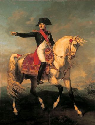 Painting of Napoléon Bonaparte on horseback.