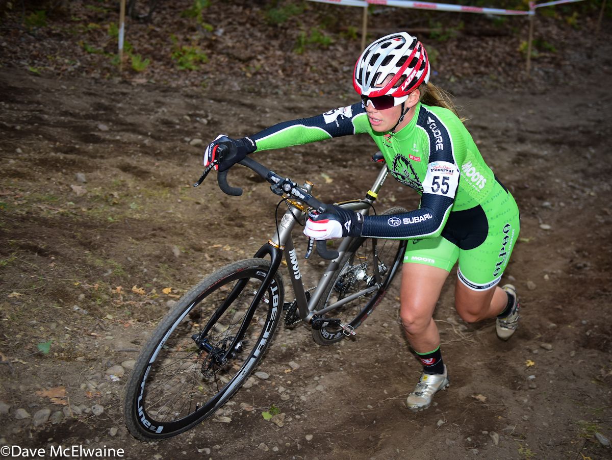 Ashley Zoerner (Alpha Bicycle Company) making her first trip up the run-up