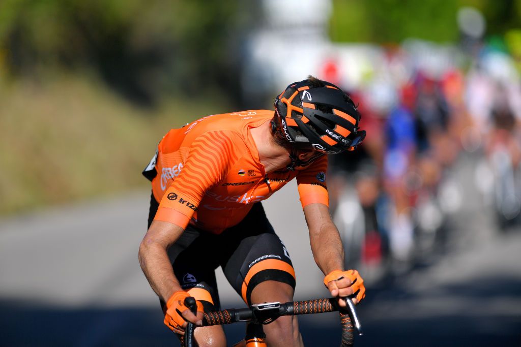 FOIA PORTUGAL MAY 06 Joan Bou Company of Spain and Team Euskaltel Euskadi attack on breakaway during the 47th Volta Ao Algarve 2021 Stage 2 a 1828km stage from Sagres to Fia 890m VoltAlgarve VAlgarve2021 on May 06 2021 in Fia Portugal Photo by Luc ClaessenGetty Images