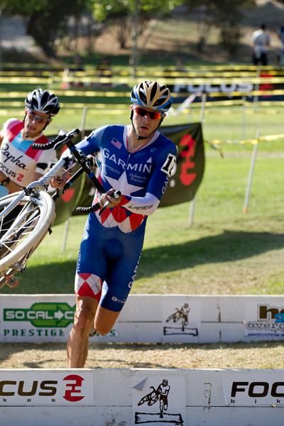 Danny Summerhill leads Chris Jones over the barriers