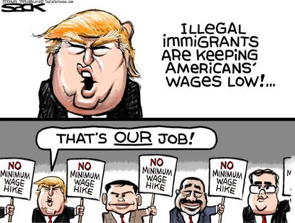 Political cartoon U.S. Donald Trump GOP Immigration Wages