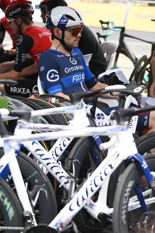 Matt Walls sitting behind Wilier bikes at the 2025 Tour down Under