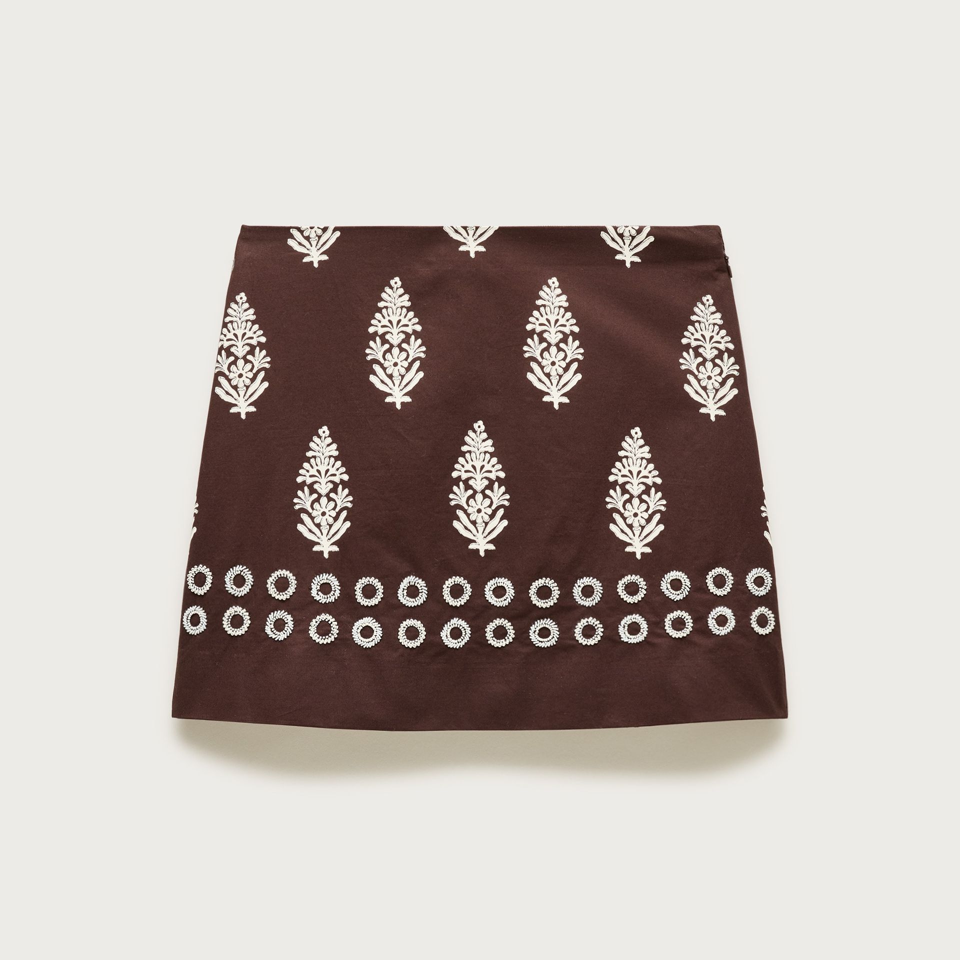 Fairfax Mini Skirt in Beaded Cocoa Block Print