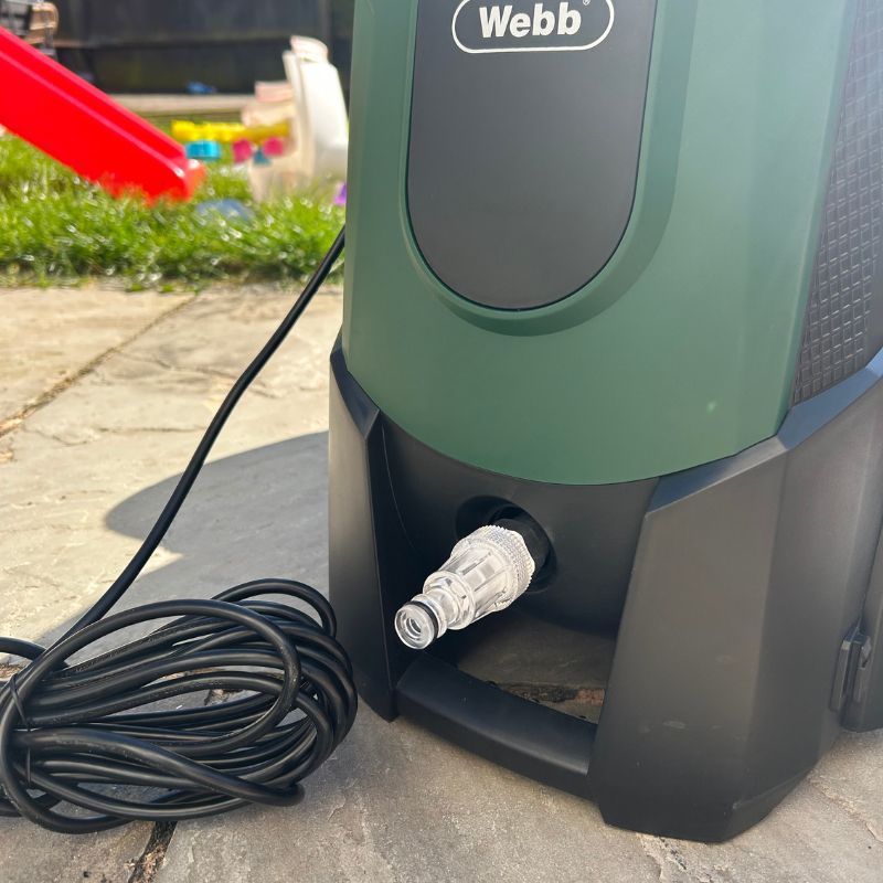 Webb pressure washer - front of base with hose pipe connector