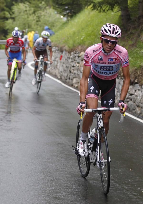 Alberto Contador (Saxo Bank-SunGard) makes his move on the Gardeccia.