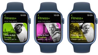 Apple Time to Run on three Apple Watch screens