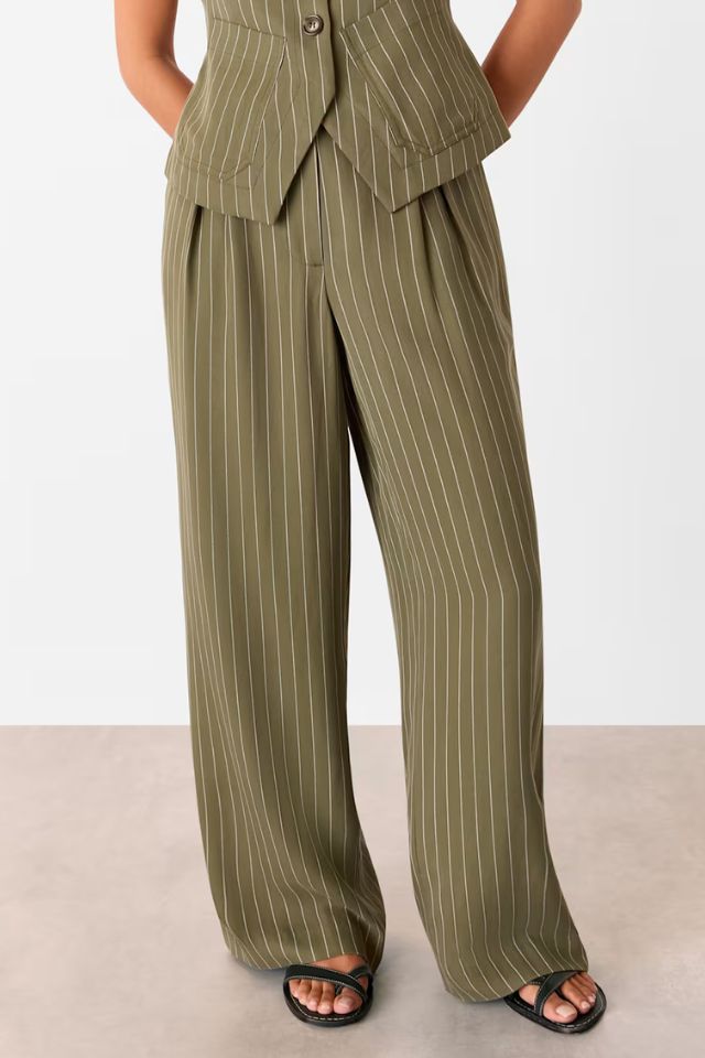 Whistles Khaki Petite Lottie Pinstripe Trouser