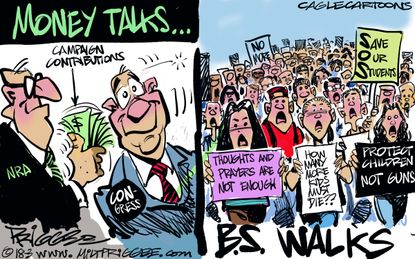 Political cartoon U.S. NRA gun laws congress student walk-outs
