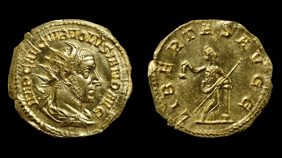 The newfound Roman coin in Hungary features a bearded Emperor Volusianus on one side and Libertas, the personification of freedom, on the other. (Image credit: Krisztián Balla)