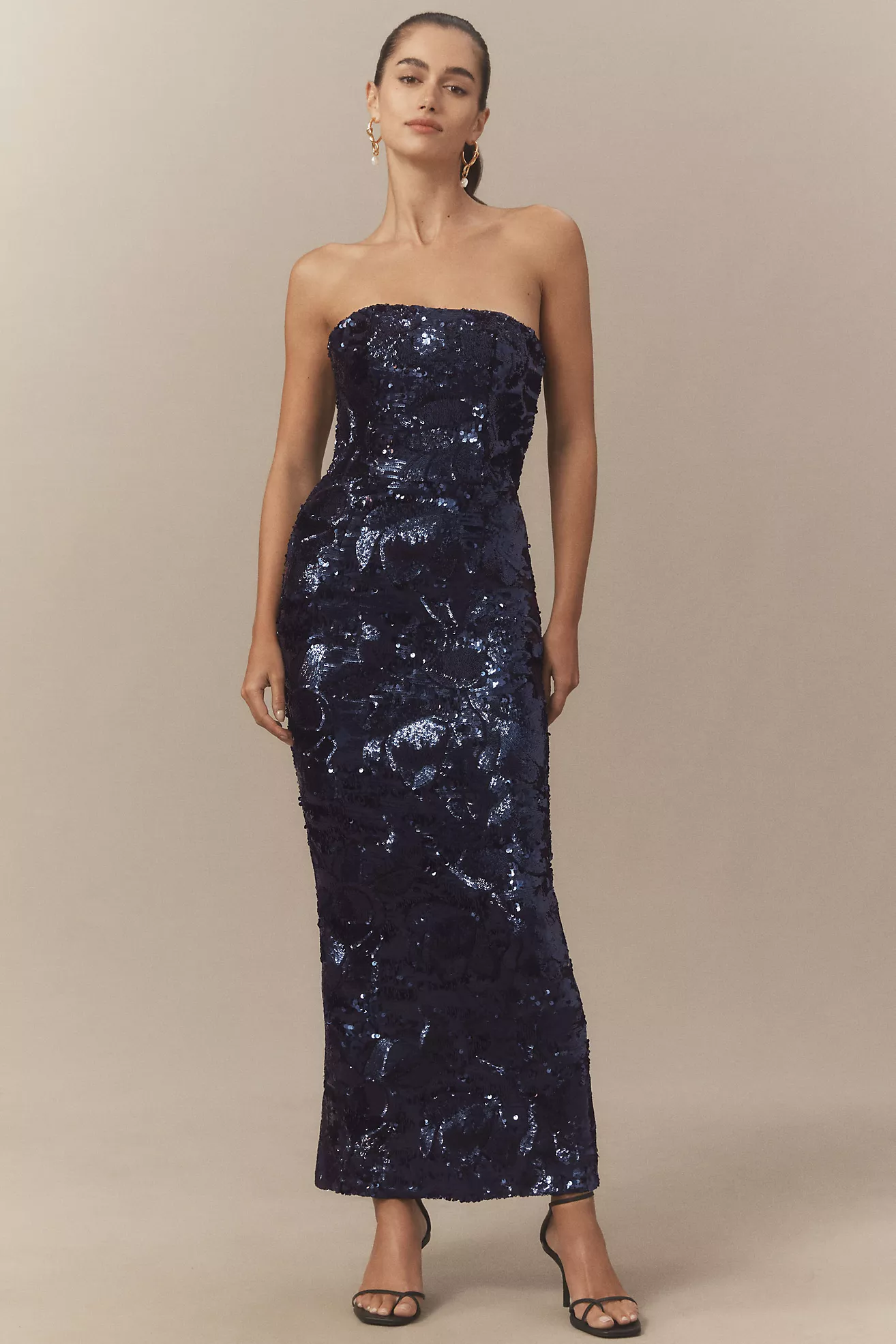 Helsi Leslie Strapless Stretch Sequin Mesh Midi Dress