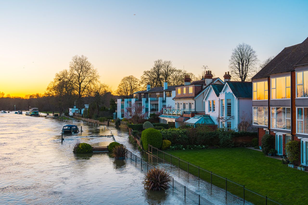 River Thames in Winter Flood at Marlow, Buckinghamshire, England