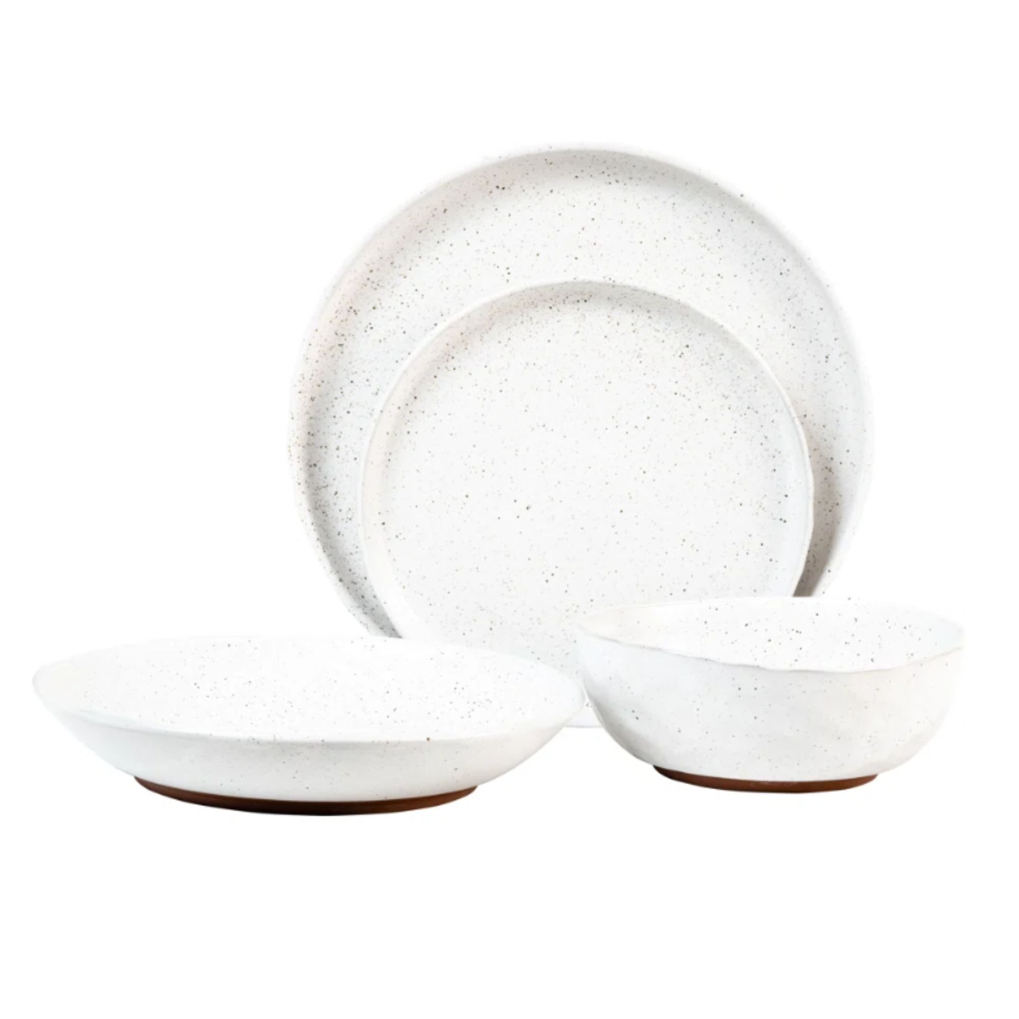 Four piece white speckles dinner set